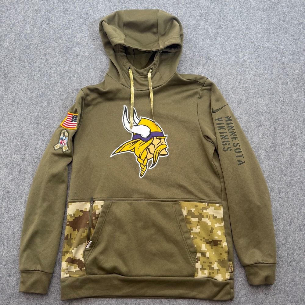Nike Minnesota Vikings Hoodie Men's S Olive Green Camo Therma-Fit Pullover